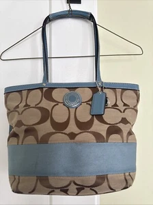COACH Signature Blue Stripe Handbag Tote Purse B1220-F19468 - Picture 1 of 9