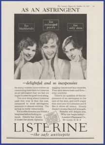 Vintage 1927 LISTERINE for Blackheads Oily Skin Antiseptic 1920's Print Ad - Picture 1 of 1