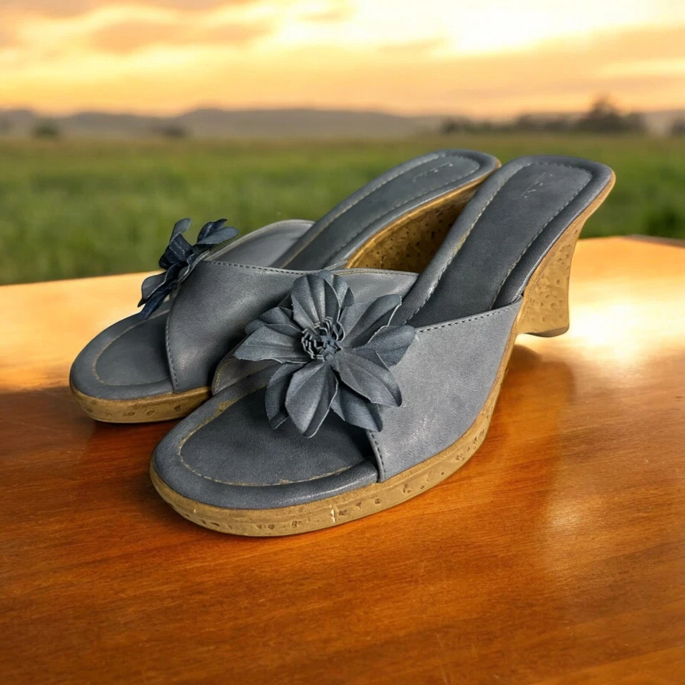 Fioni-90’s/Y2K Vintage, Marrón, Cuero, Floral, Punta Abierta Tacón Talla 8 *LEER Foto 1 de 4