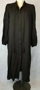 CAFTAN DRESS BLACK COTTON LONG SLEEVE LACE INSERTION WOMANS SZ:L VTG Travel Ethn - Picture 1 of 8