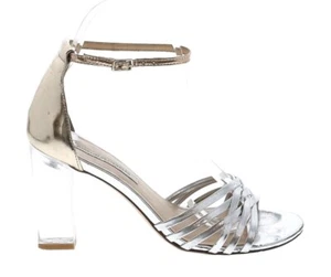 Metallic Silver Diane Von Furstenberg Clear Lucite Heels Sandal - Picture 1 of 7