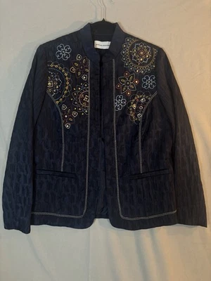 Женская куртка-блейзер Alfred Dunner размер 8 темно-синяя с вышивкой и блестками - Изображение 1 из 4