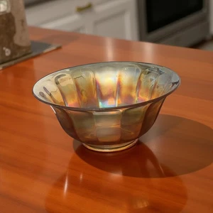 Vintage Imperial Ringelblume irisierend breite Tafel Muster Karneval Glas 11" Schüssel - Bild 1 von 14