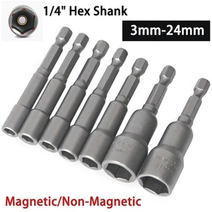 1/4"Hex Shank Magnetic Nut Driver Socket/Set 65mm Long Impact Drill Bit 3mm-24mm - Picture 1 of 17