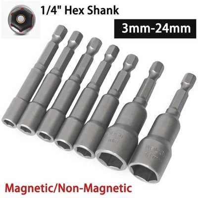 1/4"Hex Shank Magnetic Nut Driver Socket/Set 65mm Long Impact Drill Bit 3mm-24mm - Image 1 of 4