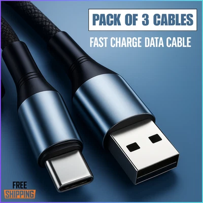 USB Type A to Type C Cable 7A 120W Fast Charge Braided Lead 0.25M 1M 2M 3M - Image 1 of 4