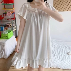 Loose Ruffle Nightdress Bowknot Princess Nightgown Women's Pajama Dress Girls - Picture 1 of 13