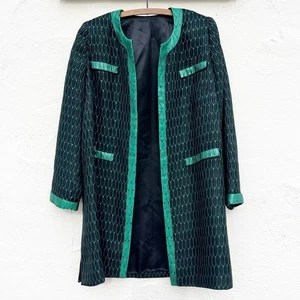 Vintage 1960’s Mod Style Black and Green Longline Collarless Coat Unlabeled - Bild 1 von 6