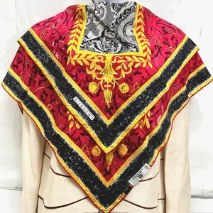 Unused Authentic Givenchy Scarf 100% Silk Satin Pink black Gold Floral Lg 35"(5 - Picture 1 of 11