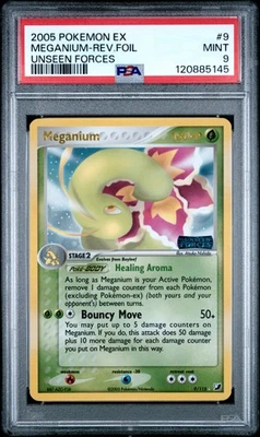 2005 POKEMON EX UNSEEN FORCES #9 MEGANIUM-REVERSE FOIL PSA 9 - Image 1 of 2