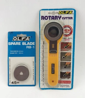 Olfa 旋转刀具 RTY-2 45 毫米加刀片 RB-1 全新日本制造 原装 复古 — 第 1/4 张图片