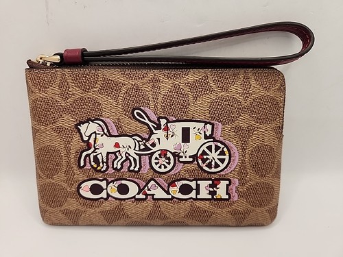 NUOVO Coach Braccialetto Angolare Zip in Tela Firmato con Cavallo Floreale e Carrozza