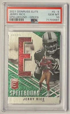Jerry Rice 2021 Donruss Elite Spellbound "E" Green #SE - PSA 10 - Pop 1 - Image 1 of 2