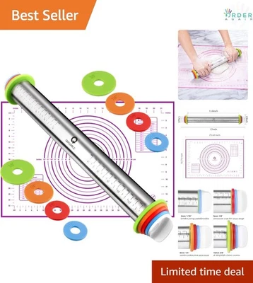 Juego de rodillos y alfombrillas de acero inoxidable anillos de espesor ajustables herramienta para hornear Foto 1 de 4