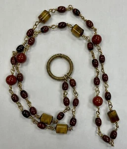 Handmade Brass Wire Wrapped Mahogany Obsidian/Tiger Eye/Jasper Key Holder Lanyar - Picture 1 of 3