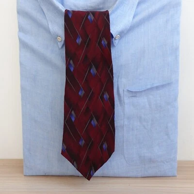 Neck Tie Mens VAN HEUSEN Red Geo Abstract Silk Suit Dress Wide Wine Designer USA - Image 1 of 4