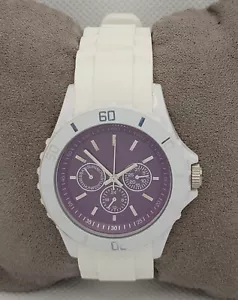 Ladies Elegant Round Purple Dial White Poly Band Analog Watch J6 - Picture 1 of 9