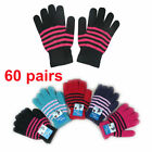 60 Pairs MEN WOMEN MAGIC WINTER WARM KNITTED STRIPED GLOVES WHOLESALE GIFT LOT