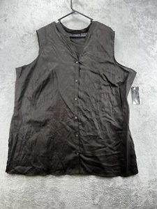 Valerie Stevens Damen 3X Schokolade ärmellos 100% Leinen Knopfleiste Long Top - Bild 1 von 11