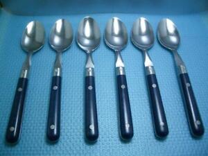 Lifetime Paris Splendor Dark Blue Set of 6 Soup Spoons 7 3/4" Stainless Flatware