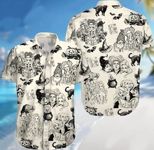 Halloween Movie Hocus Pocus Sanderson Sisters Black & White 3D Hawaii Shirt - Picture 1 of 3