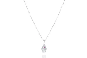 14K WHITE GOLD RUBY AND DIAMOND HAMSA NECKLACE - Picture 1 of 3