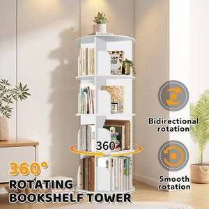 4 Tier Rotating Bookshelf Tower Vertical Rotate Turning Spiral Corner Organizer - Picture 1 of 11