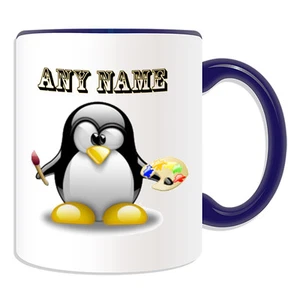 Personalised Gift Artist Penguin Mug Money Box Cup Painter Name Customise Coffee - Picture 1 of 20
