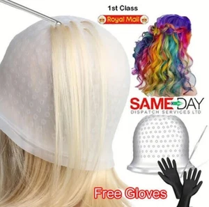 Hair Highlighting Dye Cap Reusable Silicone hat Professional Needle Hook Gloves - Picture 1 of 7
