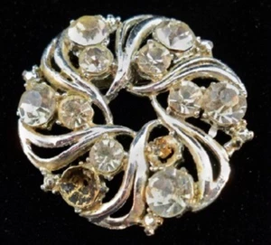 Broche vintage redondo plateado estrás D12 - Imagen 1 de 3