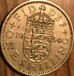 1954 UK GB GREAT BRITAIN ONE SHILLING COIN