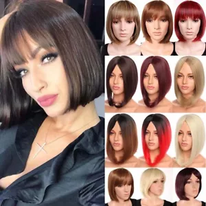 Parrucca donna moda sexy corta marrone bionda piatta capelli cosplay bobo parrucca - Foto 1 di 29