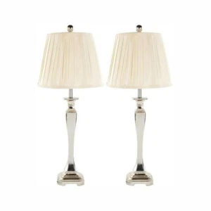 SAFAVIEH Table Lamp Curved Resin Champagne w/ Cream Pleated Shade (Set of 2) - Picture 1 of 5