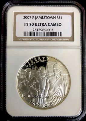2007 JAMESTOWN Silver Dollar $1 NGC PF70💥FLAWLESS QUALITY💥 - Image 1 of 4