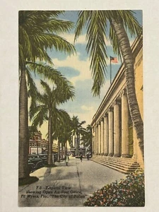 1947 Cartolina Ufficio Postale Aperto Fort Myers Florida Veduta Tropicale Città di Palm - Foto 1 di 3
