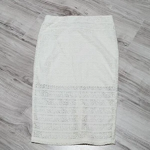Heart Soul Skirt Womens Medium Ivory Lace Lined Knee Length Stretch Bodycon - Picture 1 of 9