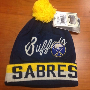 Nwt Buffalo Sabres CCM Knit Hat Retro Logo Pom Beanie Stocking Cap Youth - Picture 1 of 4