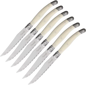 Laguiole LAG6W 6-Piece White Handle Serrated Blade Steak Knives