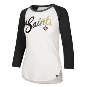 New Orleans Saints Womens Shirt Raglan White Black '47 Sizes S, L, XL - Picture 1 of 3
