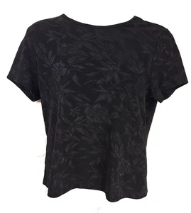 Jaclyn Smith XL black top w/ black floral embroidered pattern short sleeve top - Picture 1 of 11