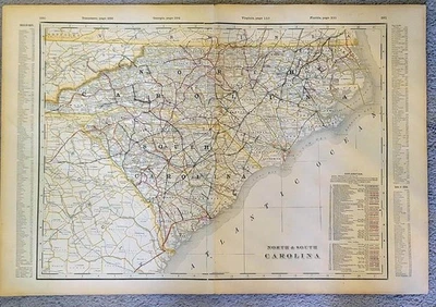 ANTIGUO MAPA ATLAS DE FERROCARRIL/CIUDADES GEORGE CRAM NORTE-SUR CAROLINA 1901 27x18 RR-RAILROAD/CIUDADES Foto 1 de 2
