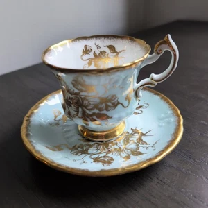 RARE Paragon "Golden Glory" in Pale Blue Handpainted Gold Chintz English Bone - Picture 1 of 15