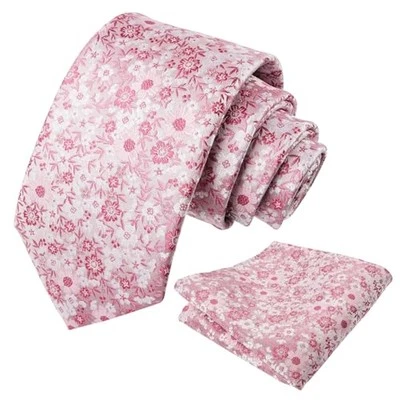  Mens Floral Necktie with Pocket Square for Wedding Party Tie 129-blush Pink Foto 1 de 4