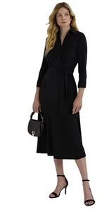 Abito donna blu navy manica lunga avvolgente Lauren Ralph Lauren nuovo con etichette taglia 12 MANCA CRAVATTA B - Foto 1 di 11