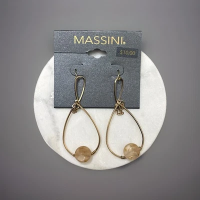 Pendientes colgantes Massini tono dorado con piedra beige - Joya estilo minimalista moderno Foto 1 de 2