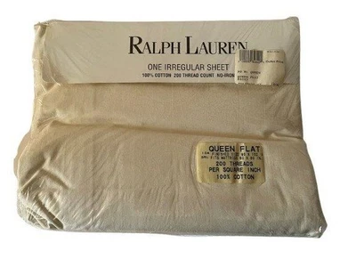NEW Ralph Lauren Queen Flat Sheet Solid Cream Beige IRREGULAR - Image 1 of 4