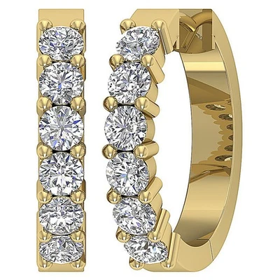 VS F 1.50-2.50 Ct Lab Grown Round Diamond Hoop Earring For Women 14K Yellow Gold - Image 1 of 4