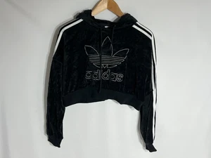 Adidas Hoodie Velvet Cropped Pullover | Ladies | Black/White | Size 6 - Picture 1 of 7