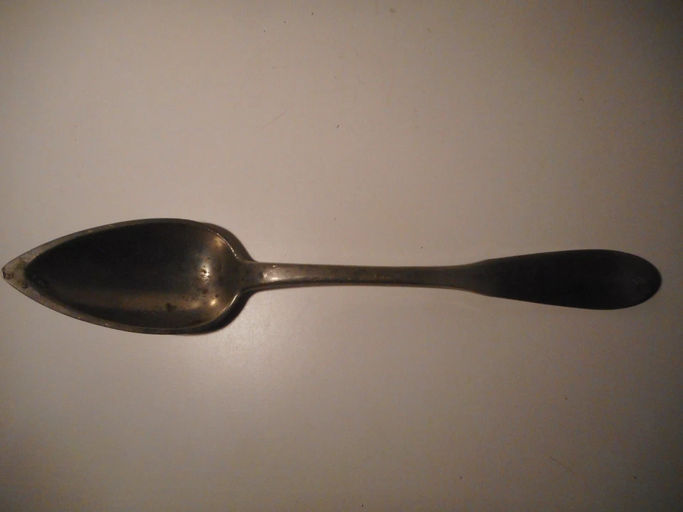 Grande cuillère couvert service ragout étain ancienne 18 / 19 siècle  - Photo 1/4