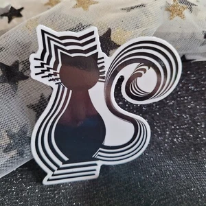 STKR047 Cat Lover | Psychedelic White Black | Cat Shaped Sticker | Vinyl Sticker - Picture 1 of 6